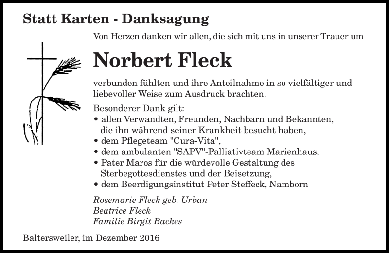 Traueranzeigen von Norbert Fleck Saarbruecker Zeitung.Trauer.de