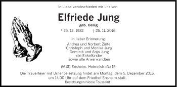 Traueranzeige von Elfriede Jung von saarbruecker_zeitung