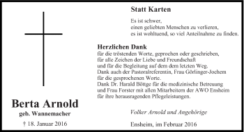 Traueranzeige von Berta Arnold von saarbruecker_zeitung