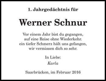 Traueranzeige von Werner Schnur von saarbruecker_zeitung