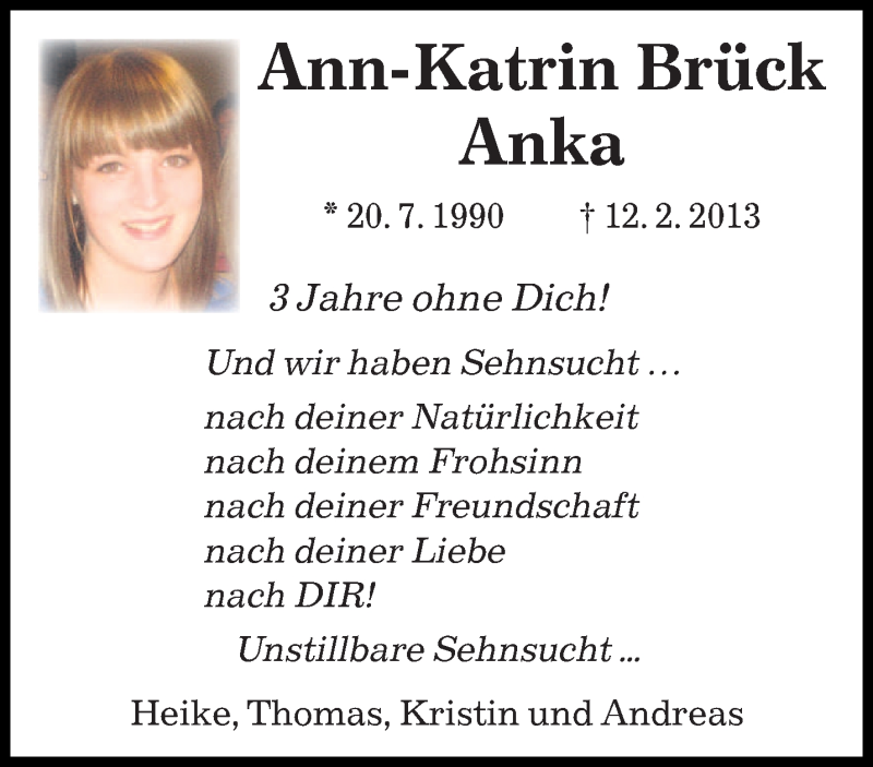  Traueranzeige für Ann-Katrin Brück vom 12.02.2016 aus saarbruecker_zeitung