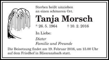 Traueranzeige von Tanja Morsch von saarbruecker_zeitung