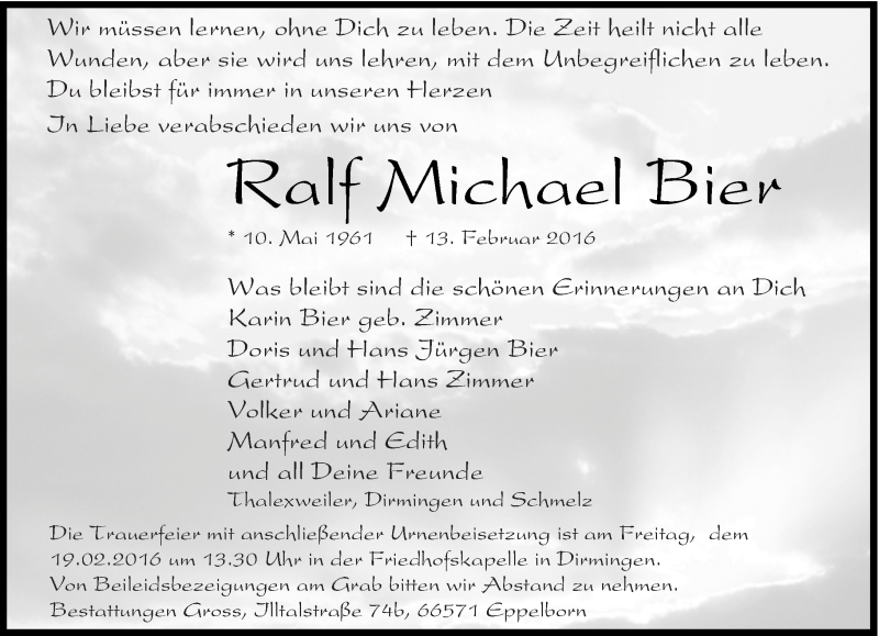  Traueranzeige für Ralf Michael Bier vom 17.02.2016 aus saarbruecker_zeitung