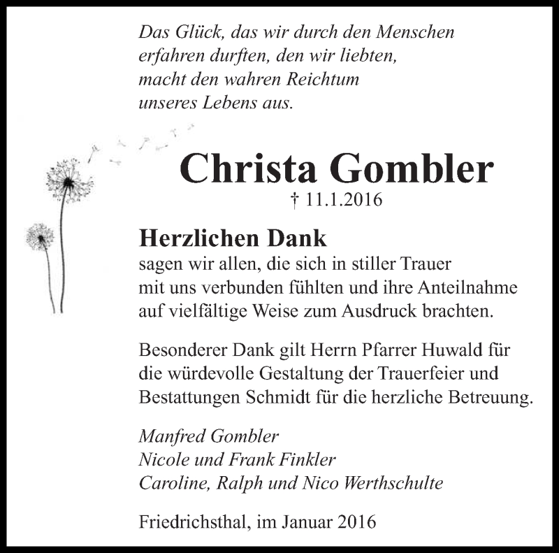  Traueranzeige für Christa Gombler vom 06.02.2016 aus saarbruecker_zeitung