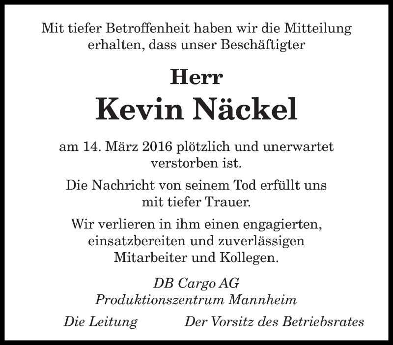  Traueranzeige für Kevin Näckel vom 19.03.2016 aus saarbruecker_zeitung