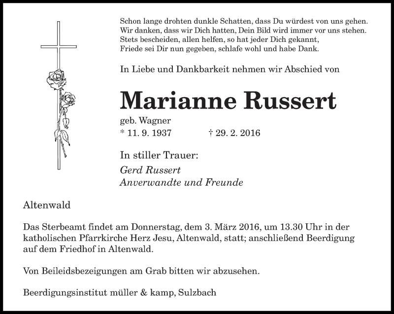  Traueranzeige für Marianne Russert vom 02.03.2016 aus saarbruecker_zeitung