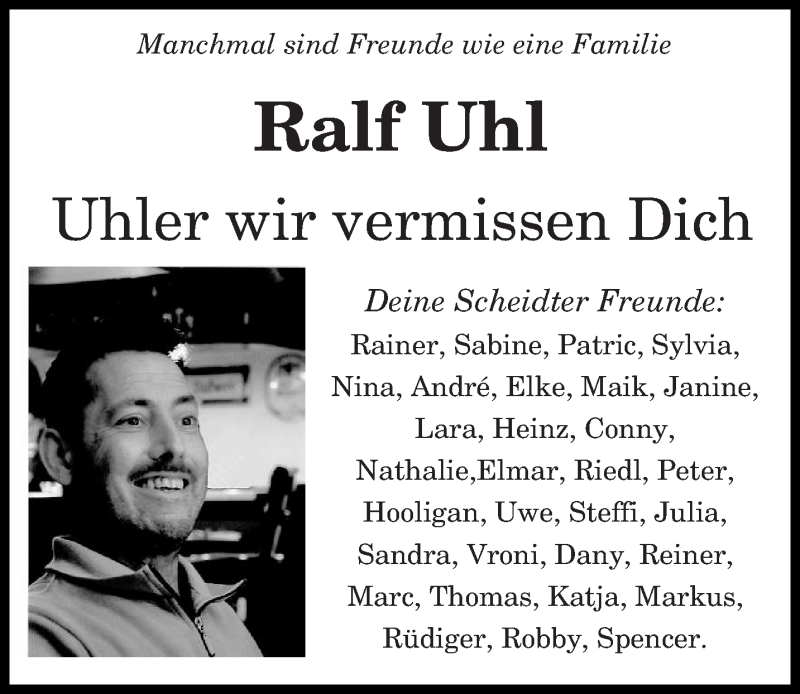  Traueranzeige für Ralf Uhl vom 29.02.2016 aus saarbruecker_zeitung