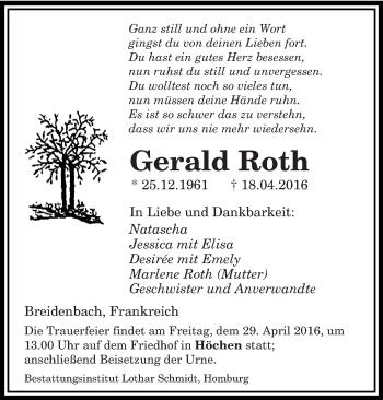 Traueranzeigen Von Gerald Roth Saarbruecker Zeitung Trauer De