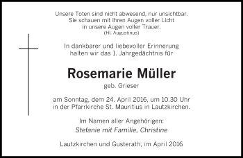 Traueranzeige von Rosemarie Müller von saarbruecker_zeitung