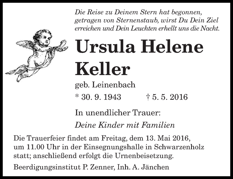  Traueranzeige für Ursula Helene Keller vom 10.05.2016 aus saarbruecker_zeitung