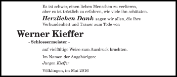 Traueranzeige von Werner Kieffer von saarbruecker_zeitung