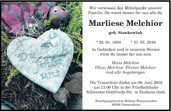 Traueranzeige von Marliese Melchior von saarbruecker_zeitung