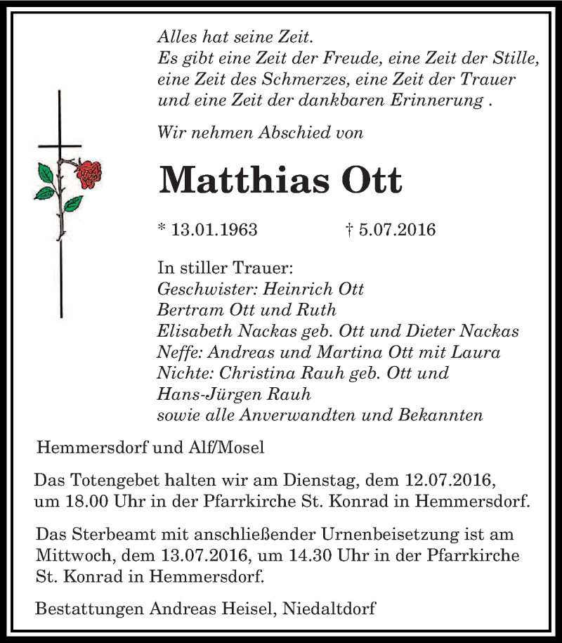  Traueranzeige für Matthias Ott vom 11.07.2016 aus saarbruecker_zeitung