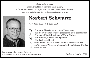 Traueranzeige von Norbert Schwartz von saarbruecker_zeitung