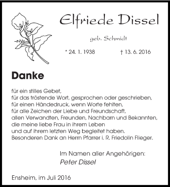 Traueranzeige von Elfriede Dissel von saarbruecker_zeitung