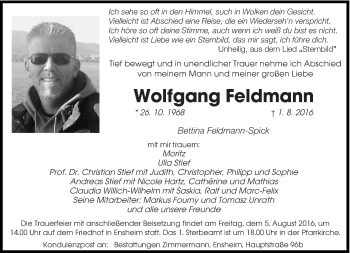 Traueranzeige von Wolfgang Feldmann von saarbruecker_zeitung