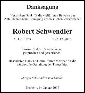 Traueranzeige von Robert Schwendler von saarbruecker_zeitung