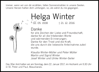 Traueranzeige von Helga Winter von saarbruecker_zeitung