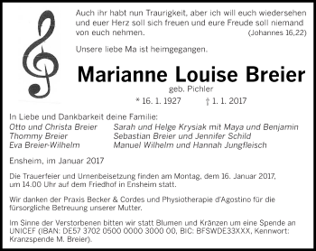 Traueranzeige von Marianne Louise Breier von saarbruecker_zeitung