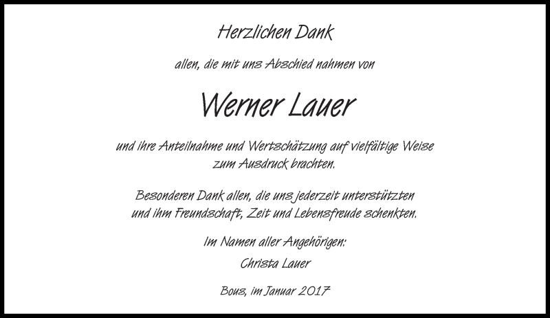 Traueranzeigen Von Werner Lauer Saarbruecker Zeitung Trauer De