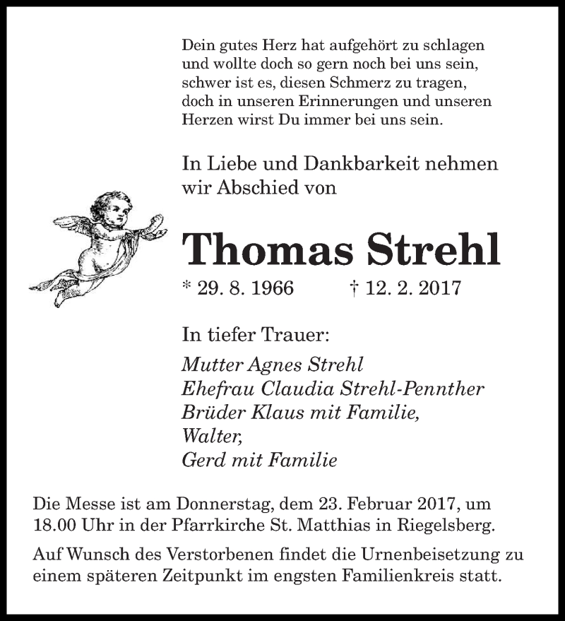  Traueranzeige für Thomas Strehl vom 21.02.2017 aus saarbruecker_zeitung