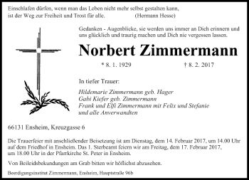 Traueranzeige von Norbert Zimmermann von saarbruecker_zeitung