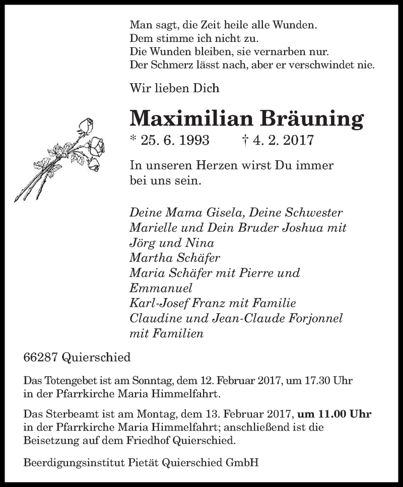  Traueranzeige für Maximilian Bräuning vom 10.02.2017 aus saarbruecker_zeitung