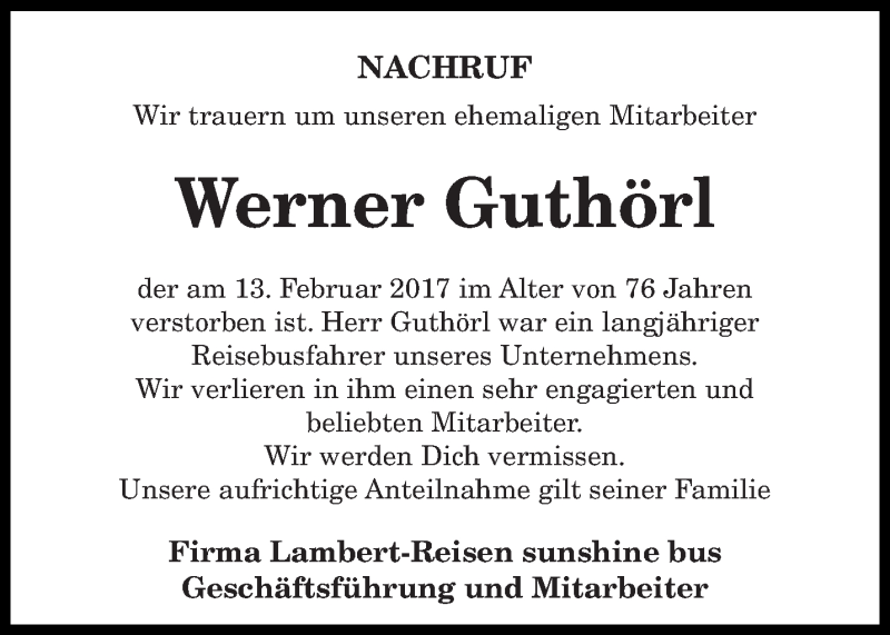  Traueranzeige für Werner Guthörl vom 18.02.2017 aus saarbruecker_zeitung