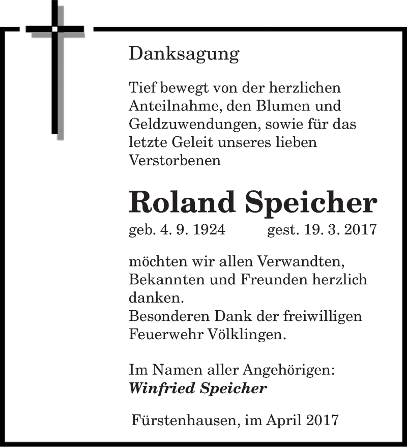 Traueranzeigen Von Roland Speicher Saarbruecker Zeitung Trauer De