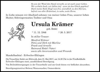 Traueranzeigen Von Ursula Kr Mer Saarbruecker Zeitung Trauer De