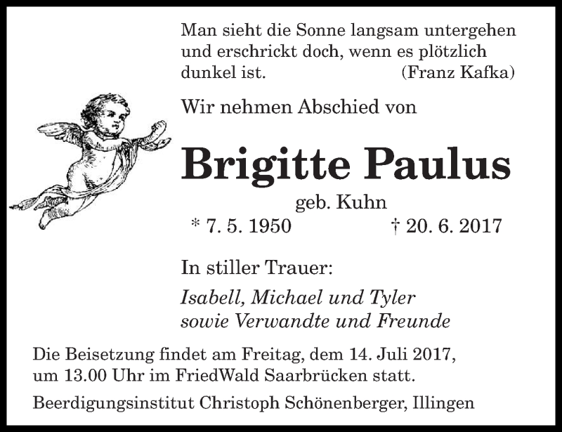 Traueranzeigen Von Brigitte Paulus Saarbruecker Zeitung Trauer De