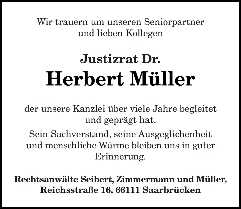 Traueranzeigen Von Herbert M Ller Saarbruecker Zeitung Trauer De