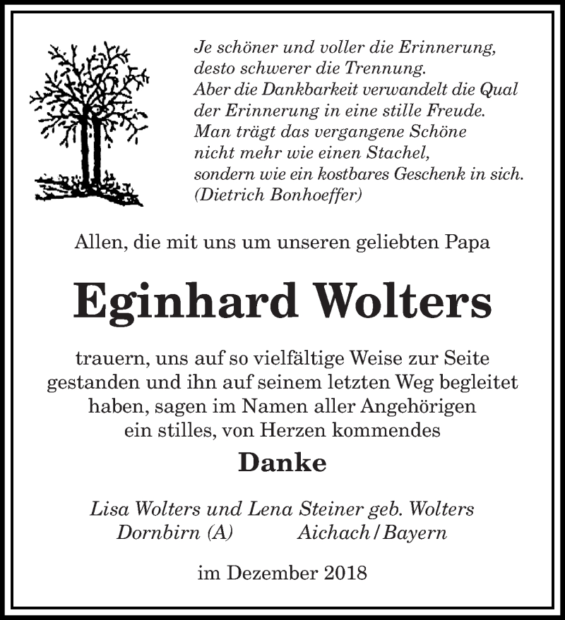 Traueranzeigen Von Eginhard Wolters Saarbruecker Zeitung Trauer De