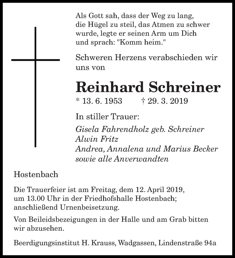 Traueranzeigen Von Reinhard Schreiner Saarbruecker Zeitung Trauer De