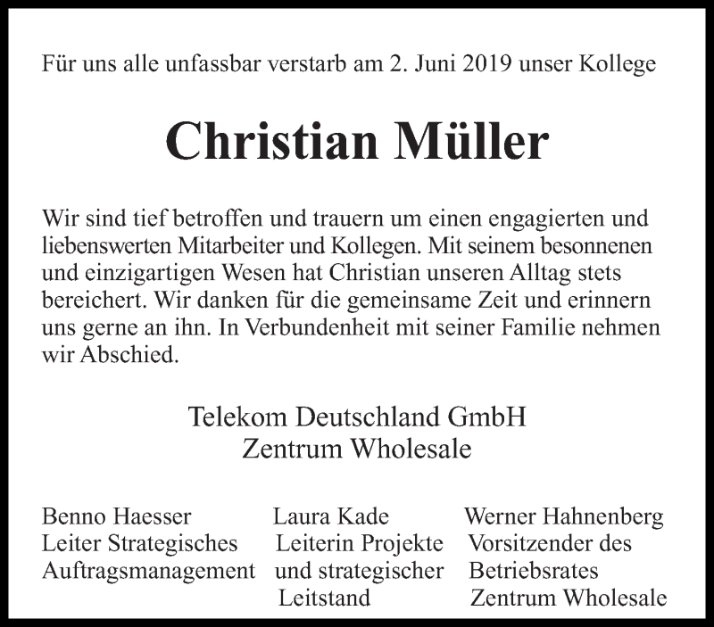 Traueranzeigen Von Christian M Ller Saarbruecker Zeitung Trauer De