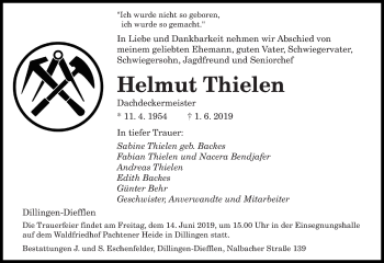 Traueranzeigen Von Helmut Thielen Saarbruecker Zeitung Trauer De