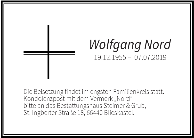 Traueranzeigen Von Wolfgang Nord Saarbruecker Zeitung Trauer De