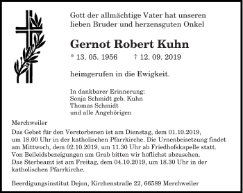 Traueranzeigen Von Gernot Robert Kuhn Saarbruecker Zeitung Trauer De