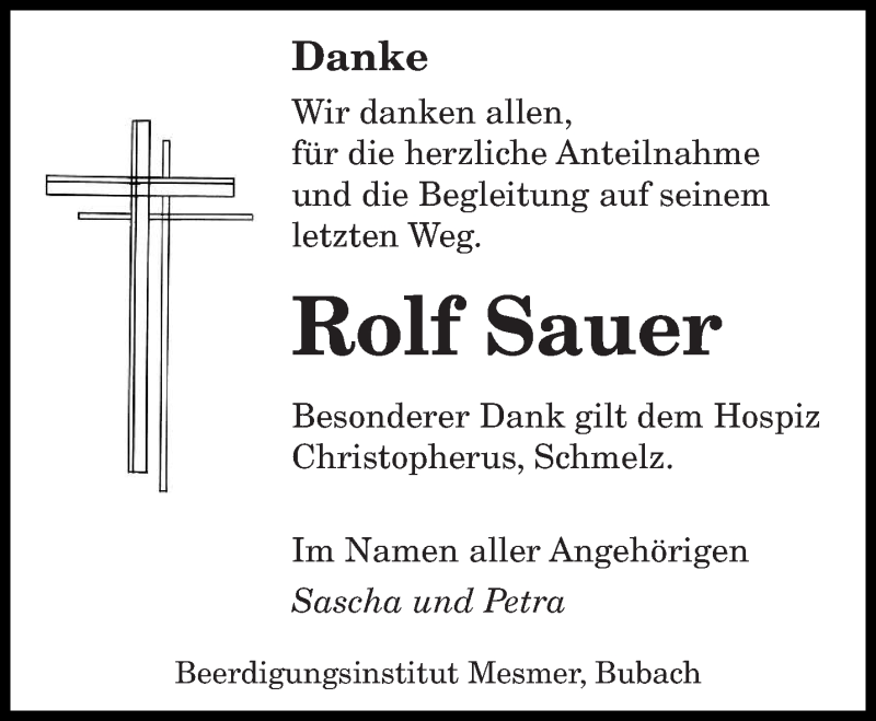 Traueranzeigen Von Rolf Sauer Saarbruecker Zeitung Trauer De