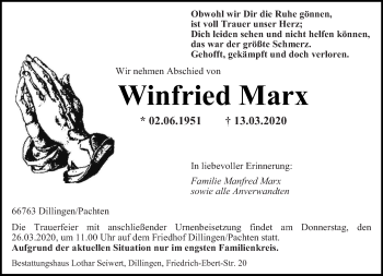 Traueranzeigen Von Winfried Marx Saarbruecker Zeitung Trauer De