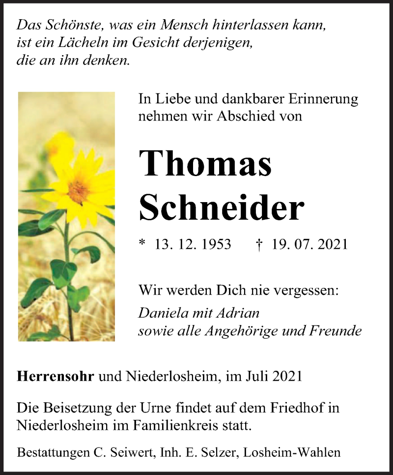 Traueranzeigen Von Thomas Schneider Saarbruecker Zeitung Trauer De