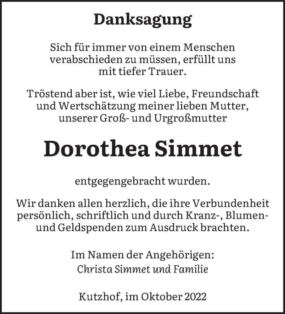 Traueranzeigen Von Dorothea Simmet Saarbruecker Zeitung Trauer De