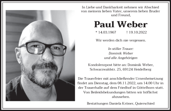 Traueranzeigen Von Paul Weber Saarbruecker Zeitung Trauer De