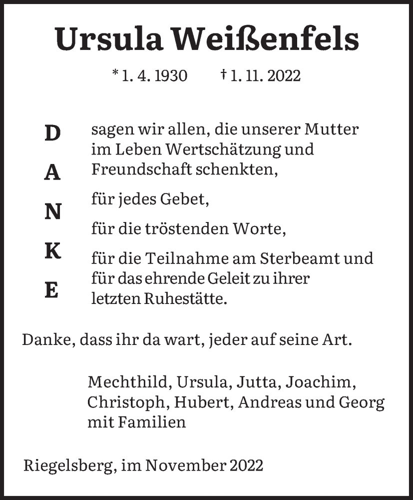 Traueranzeigen Von Ursula Wei Enfels Saarbruecker Zeitung Trauer De