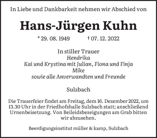 Traueranzeigen Von Hans J Rgen Kuhn Saarbruecker Zeitung Trauer De