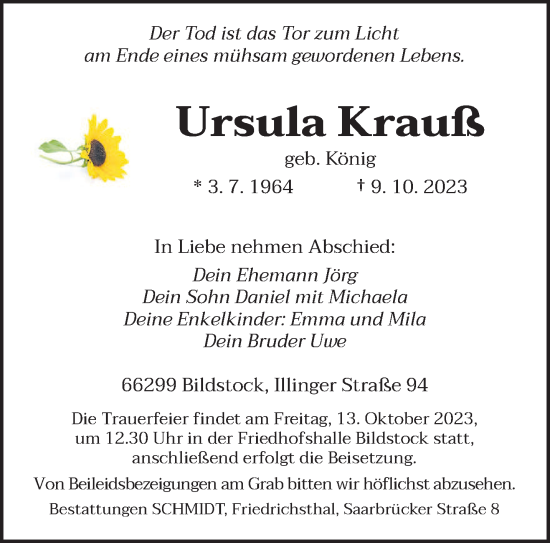 Traueranzeigen Von Ursula Krau Saarbruecker Zeitung Trauer De