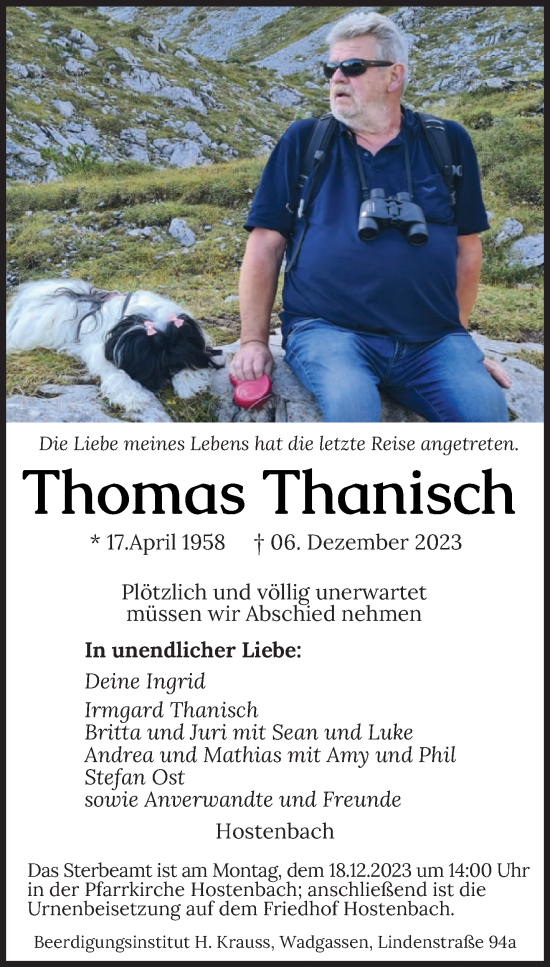 Traueranzeigen Von Thomas Thanisch Saarbruecker Zeitung Trauer De