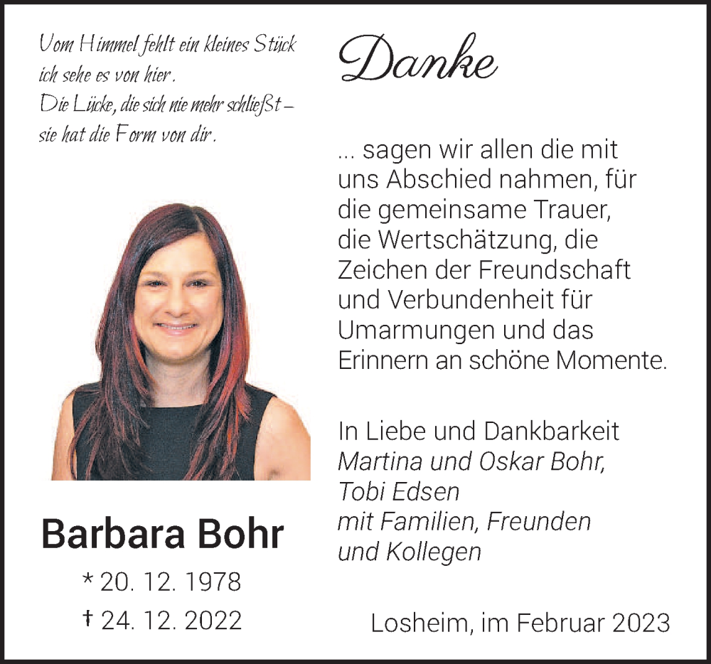 Traueranzeigen Von Barbara Bohr Saarbruecker Zeitung Trauer De