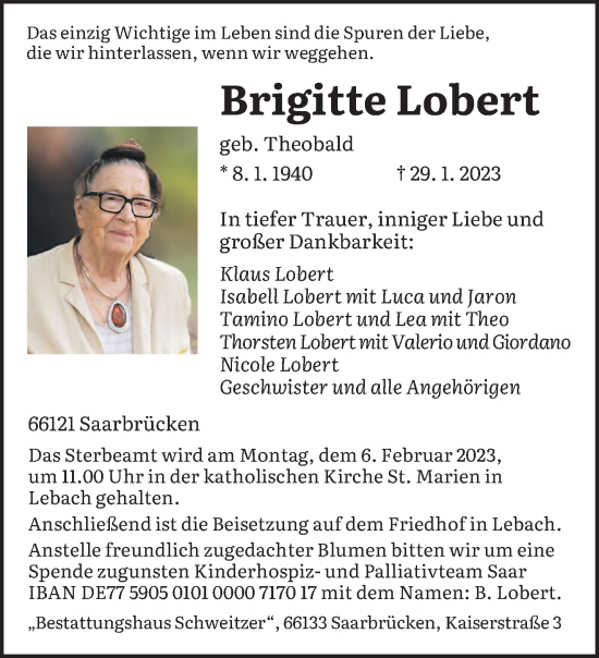 Traueranzeigen Von Brigitte Lobert Saarbruecker Zeitung Trauer De