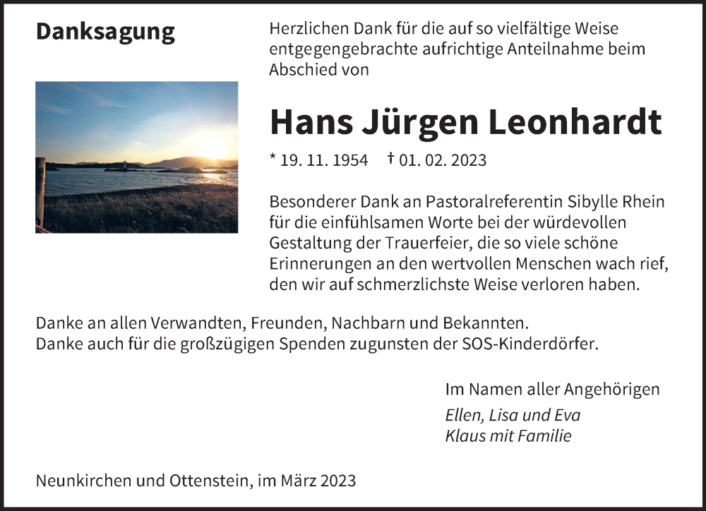 Traueranzeigen von Hans Jürgen Leonhardt Saarbruecker Zeitung Trauer de